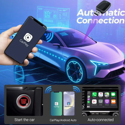 Wireless Carplay Android Auto Adapter 2025 New Upgrade for 99% Cars 5Ghz Wifi &Low-Latency Streaming Plug&Play Wired to Wireless