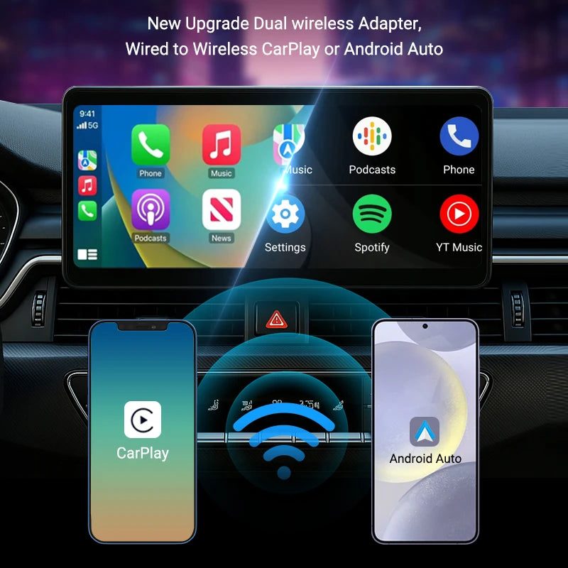 Wireless Carplay Android Auto Adapter 2025 New Upgrade for 99% Cars 5Ghz Wifi &Low-Latency Streaming Plug&Play Wired to Wireless